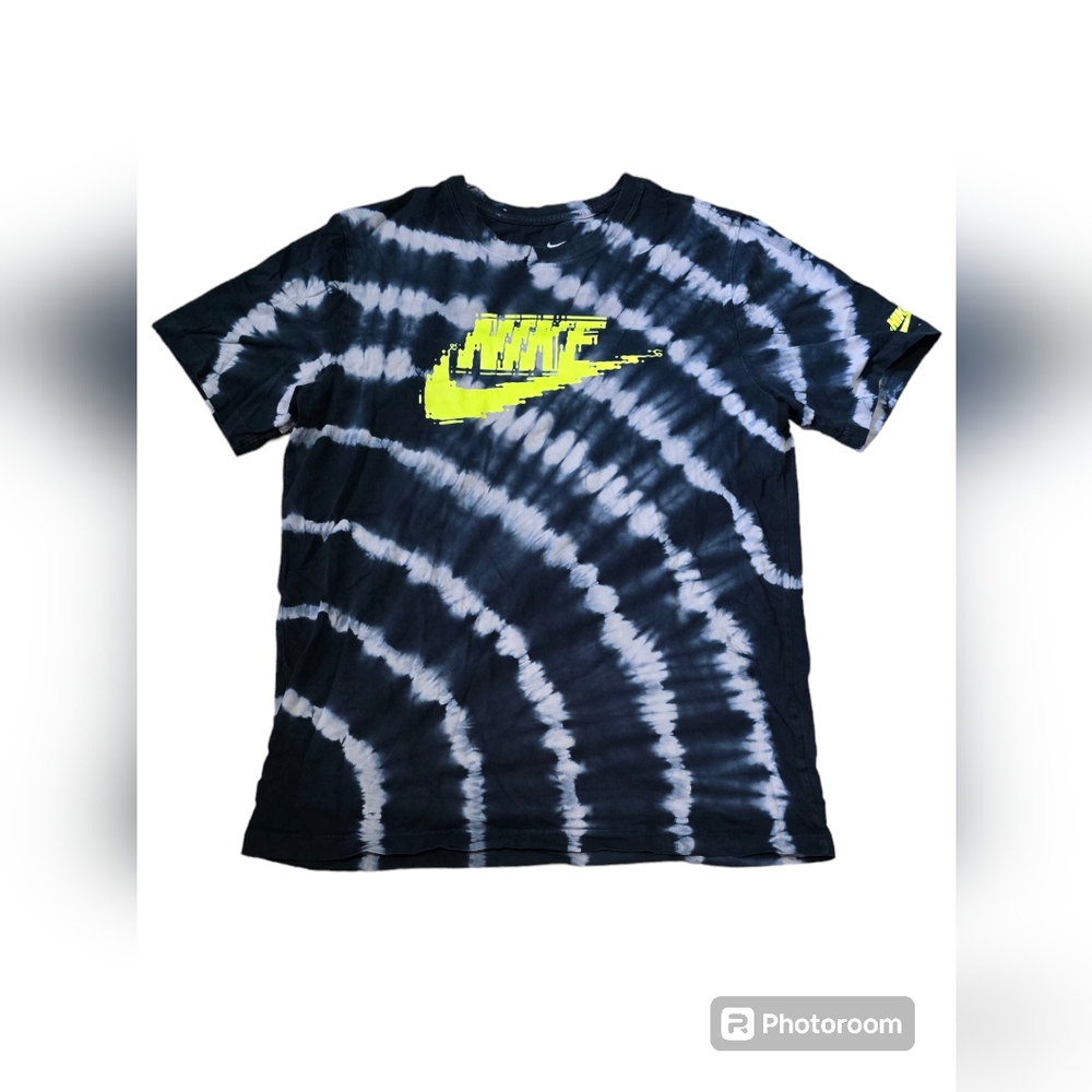 Nike Tye Dye T-Shirt Mens Large Short Sleeve Lime Green Swoosh Logo Pre-Owned